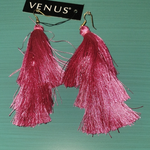 VENUS Jewelry - VENUS Pink Tassel Earrings with Cascading Fringe